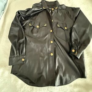 Begedor Italia Genuine Leather Western Shirt Black Gold Buttons Italy 10